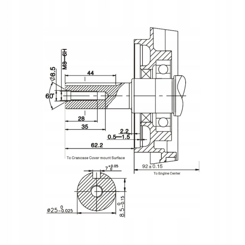 Silnik Loncin G270F, 25mm/62mm